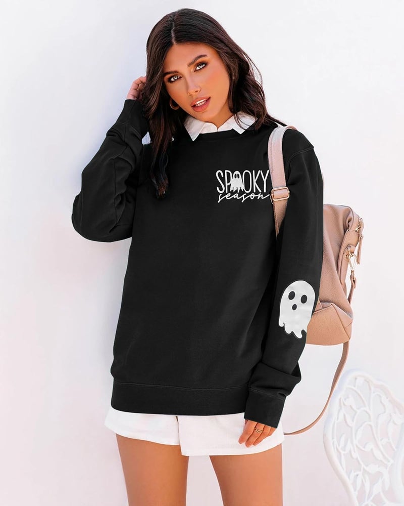BEIDEFY Halloween Sweatshirt for Women Spooky Season Long Sleeve Shirts Casual Ghost Crew Neck Pullover Tops - Image 3